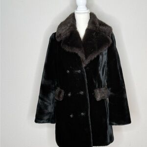 Chic Black Faux Fur Vintage Double Breasted Jacket